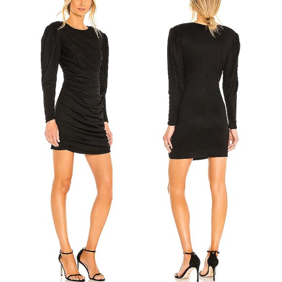 Anine Bing Alaia Black Ruched Dress Draping Long Sleeve Mini X-Small XS NEW - Picture 1 of 9